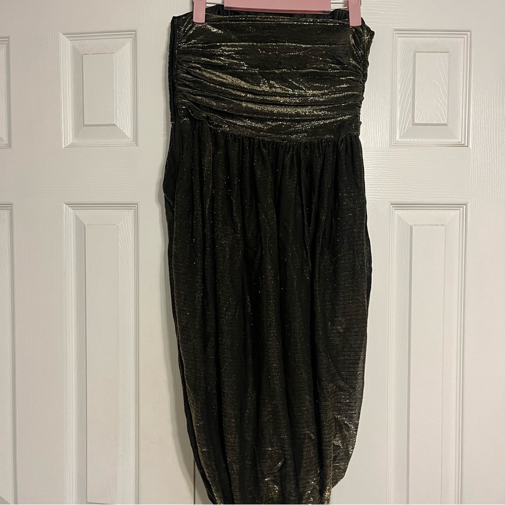 Vintage Janice Wainwright Strapless Black & Gold Dress